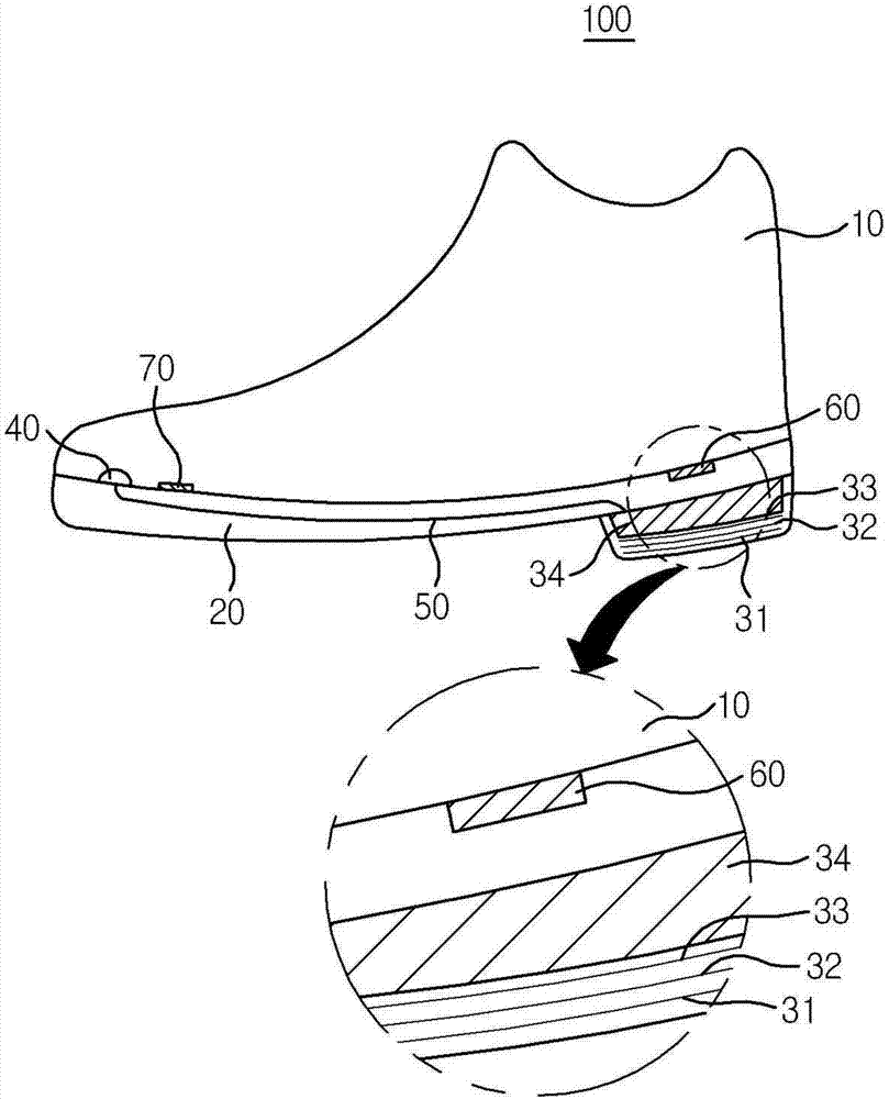 Footwear able to be wirelessly charged and wireless charging device used for the same