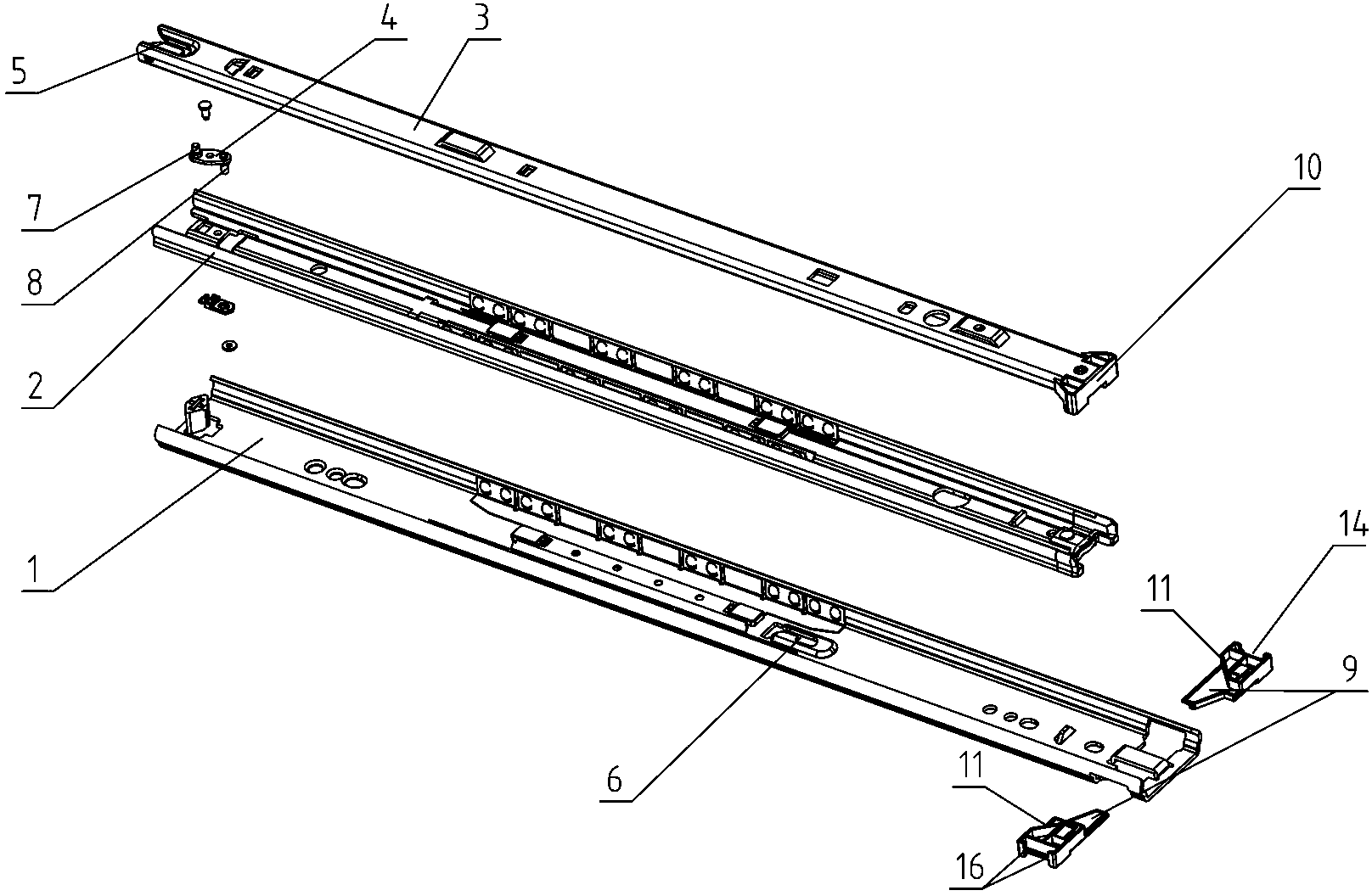 Interlocked three-section sliding rail