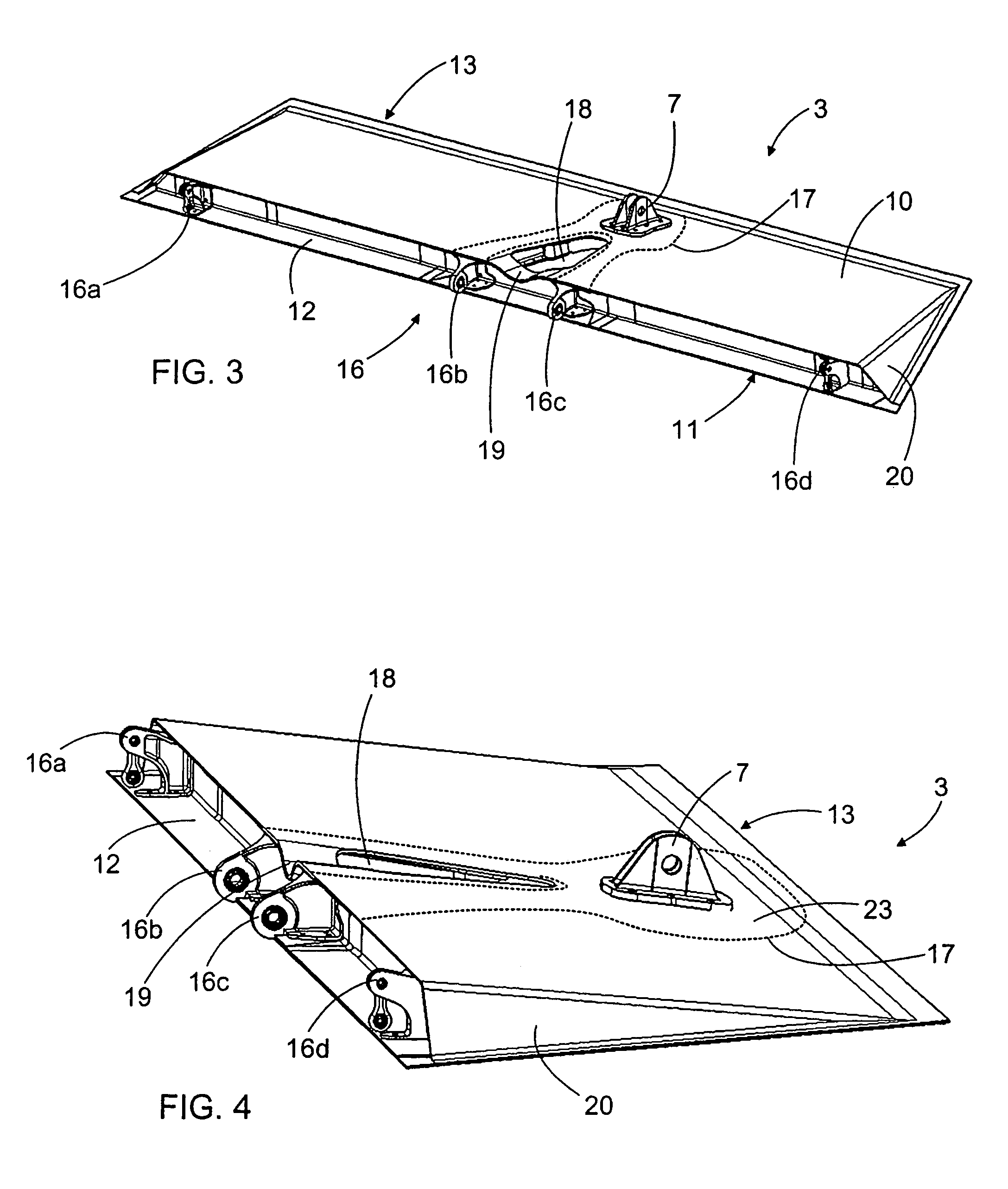 Pivoting panel for aircraft, and composite support piece