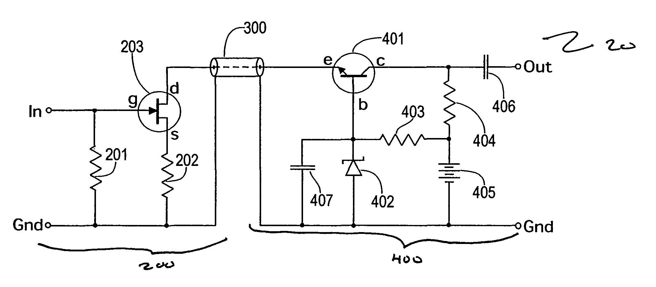 Split cascode line amplifier for current-mode signal transmission