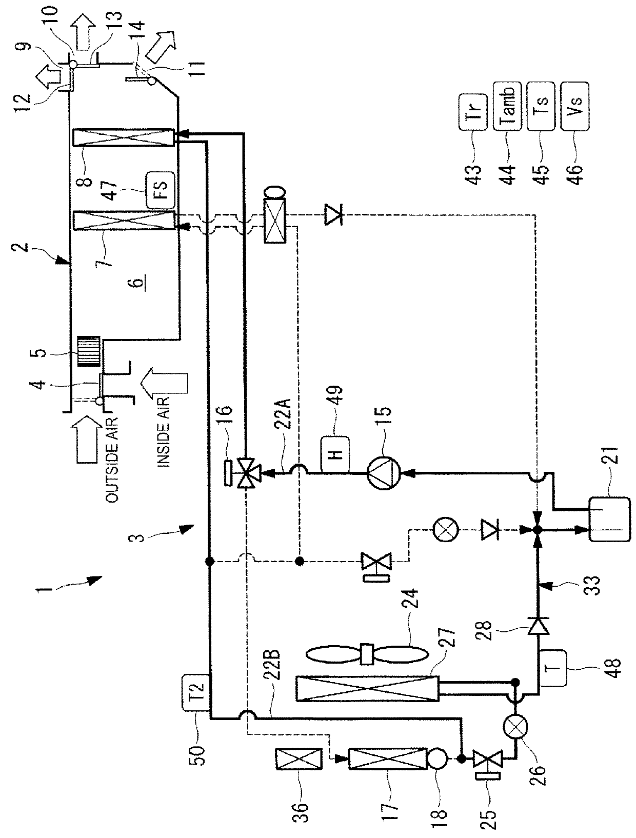 Heat-pump-type vehicle air conditioning system and defrosting method thereof