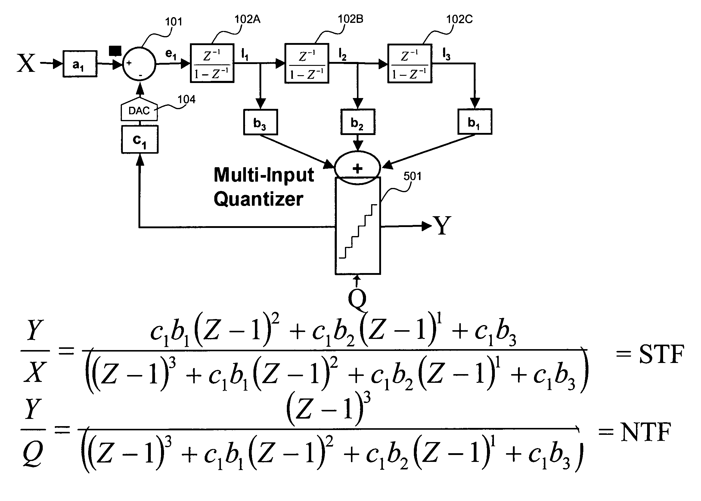 Single loop feed-forward modulator with summing flash quantizer and multi-bit feedback