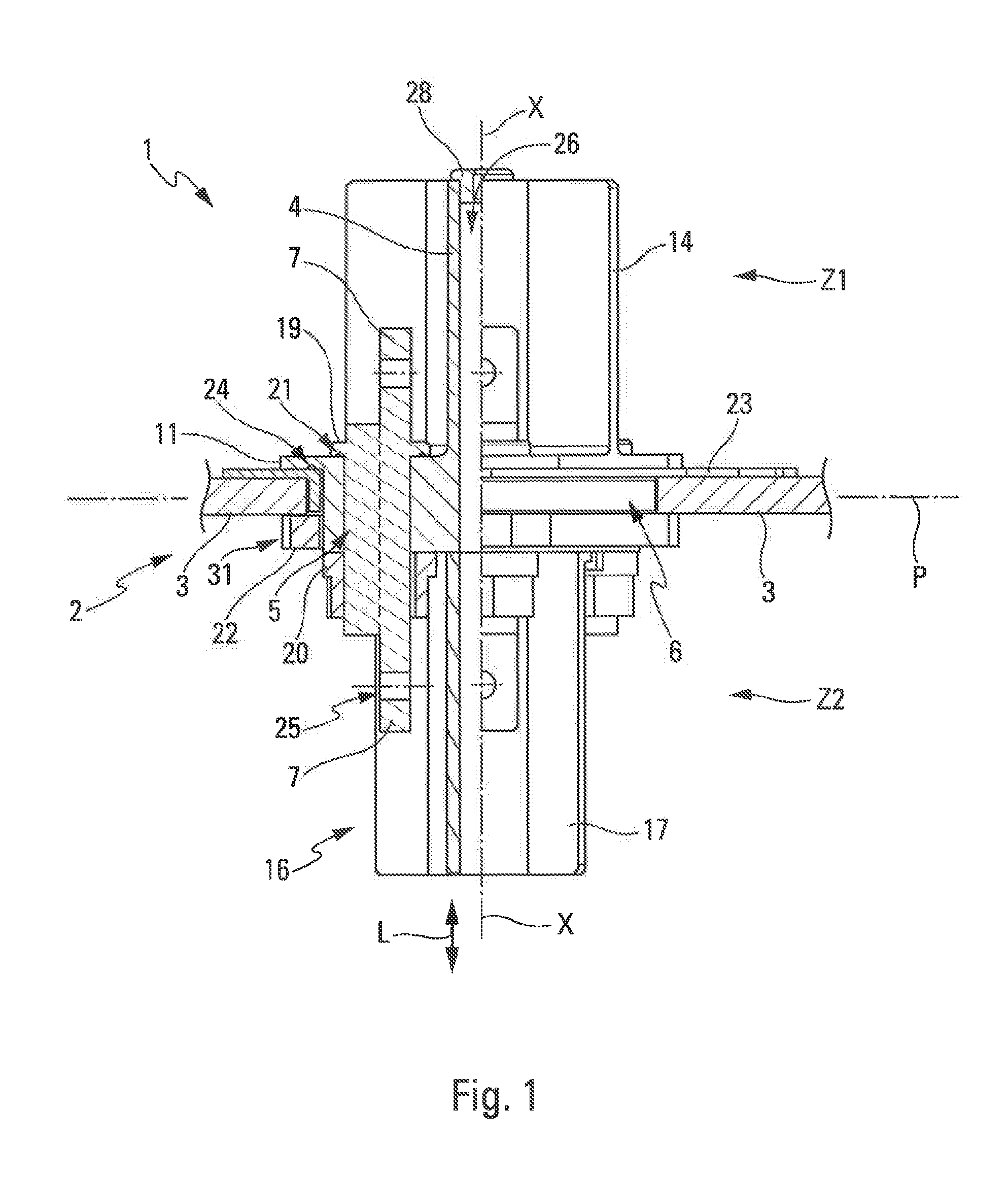 Interface device for the connection and the passage of an electric route through an airtight wall of an aircraft