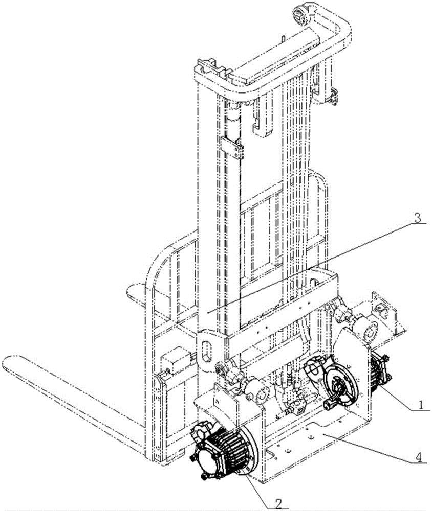 Rear wheel drive electric forklift provided with wet-type braking front axles
