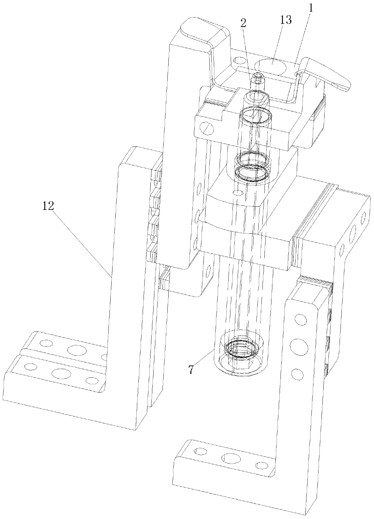 Spring positioning pin device applied to automatic welding line