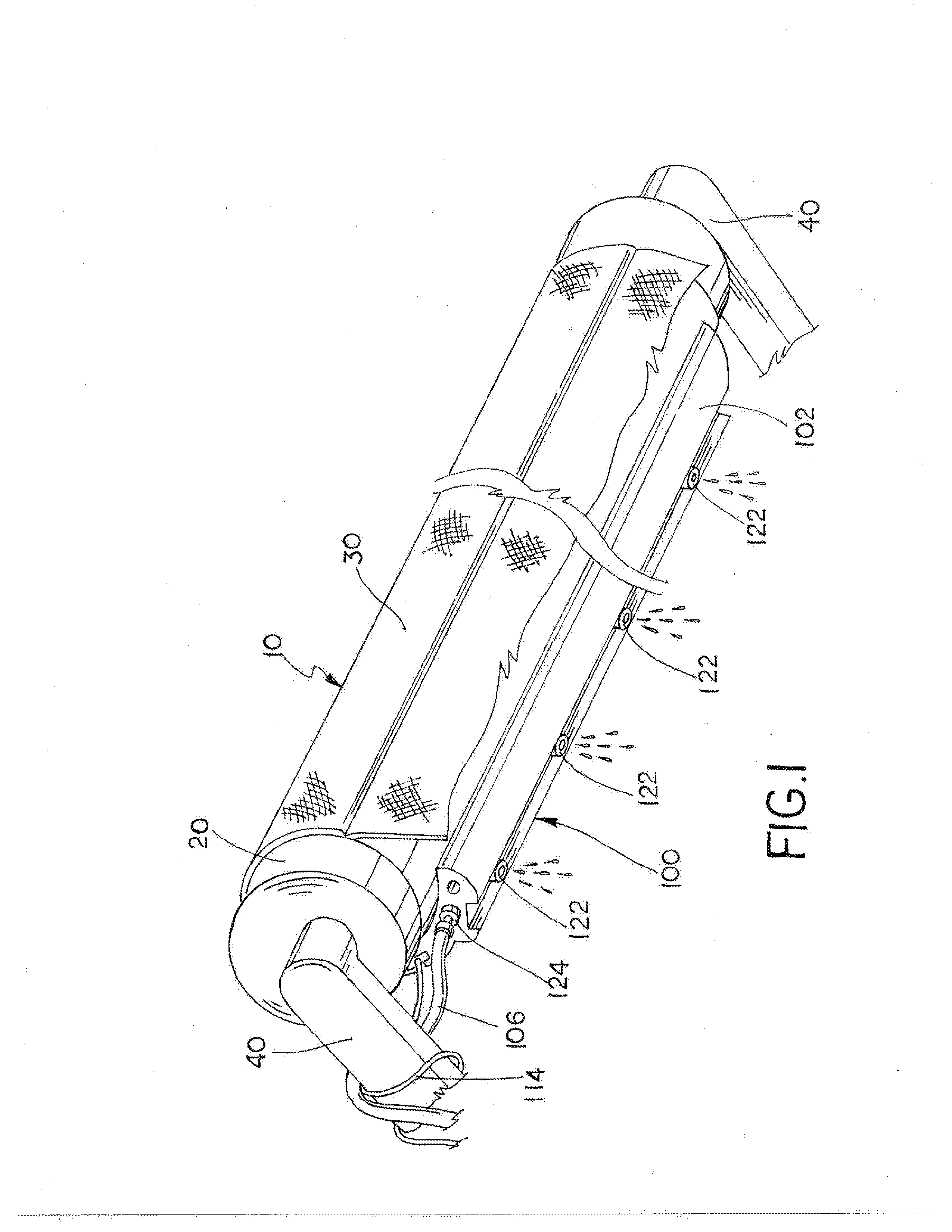 Awning roll attachment with illumination and mist