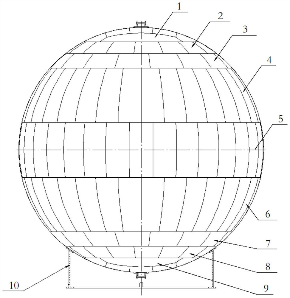 Method for assembling and welding large skirt supporting structure spherical tank