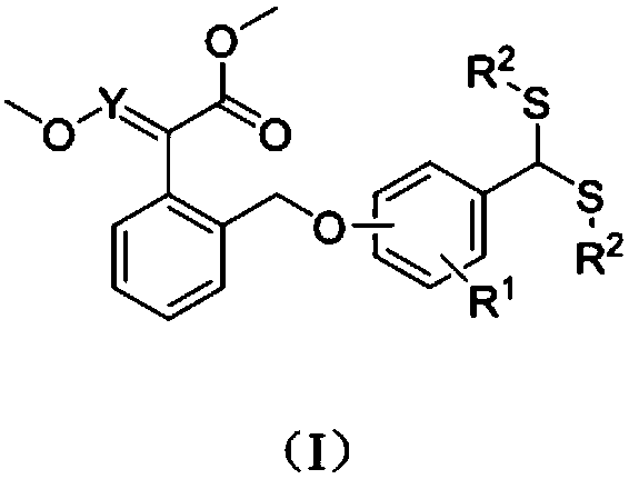 Dithioacetal derivative containing methoxyacrylate, preparation method and application thereof
