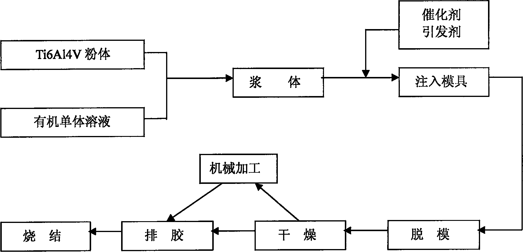 Injection moulding method for Ti6A14V alloy gel