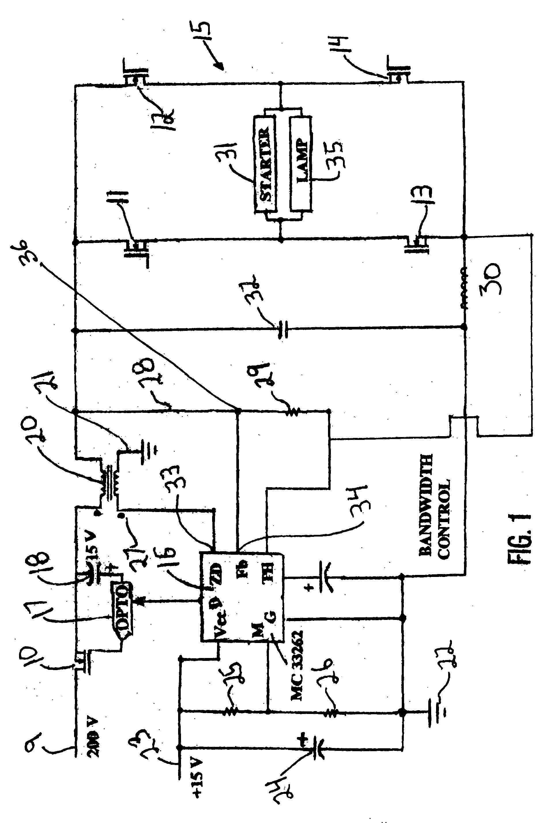 Electronic ballast with closed loop control using composite current and voltage feedback and method thereof