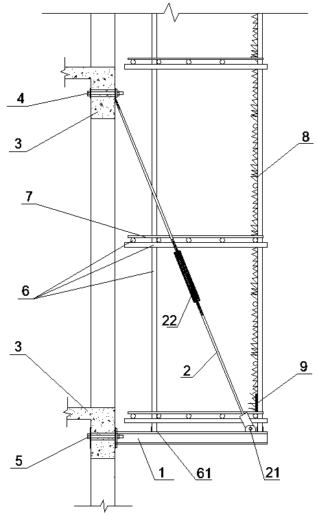 External scaffold wall connecting structure and construction method