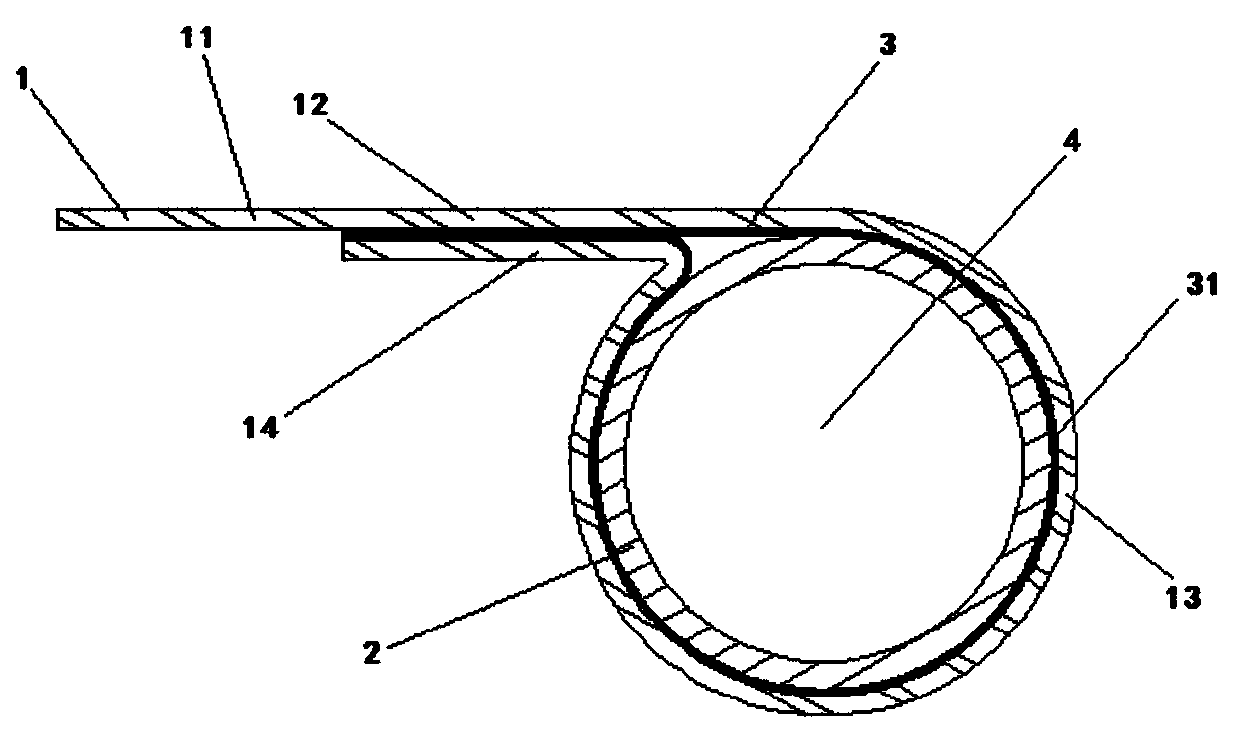 Reinforced sticking structure and method for skylight sunshade curtain cloth and winding drum