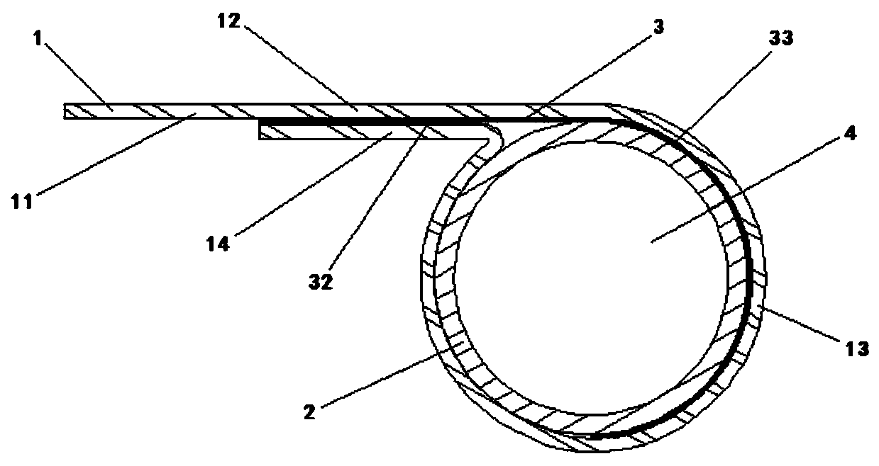 Reinforced sticking structure and method for skylight sunshade curtain cloth and winding drum