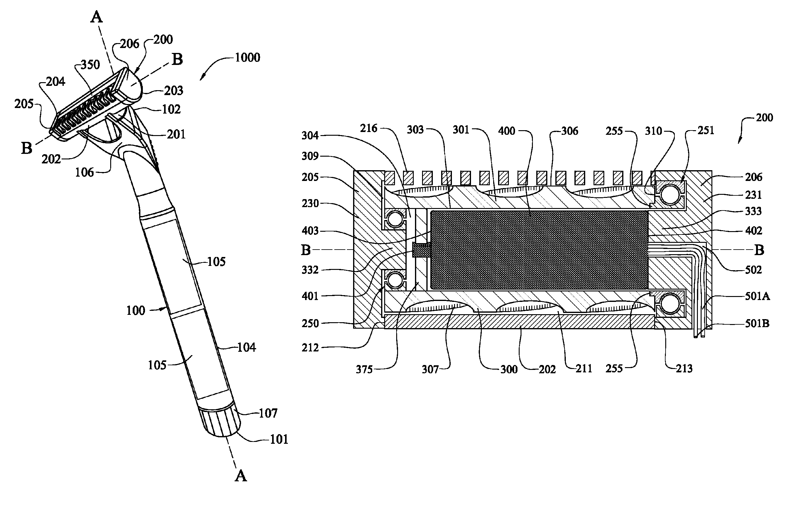 Motorized shaving apparatus head and shaving apparatus implementing the same