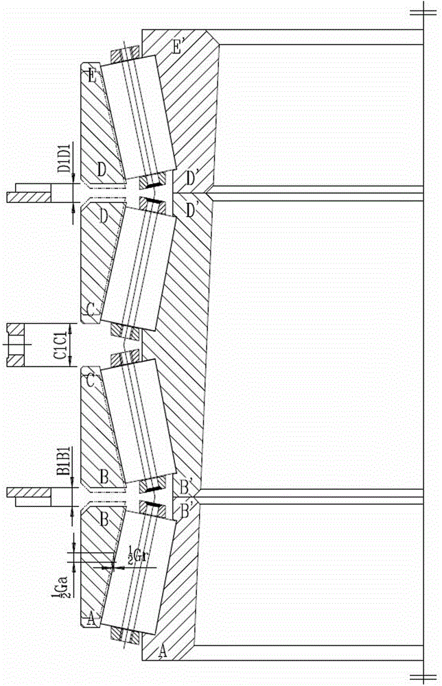 Method for adjusting clearance of four-single-raceway outer ring four-row tapered roller bearing