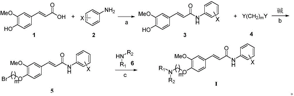 4-amino alkoxy-3-methoxy cinnamic acid benzamide compounds as well as preparation methods and applications thereof