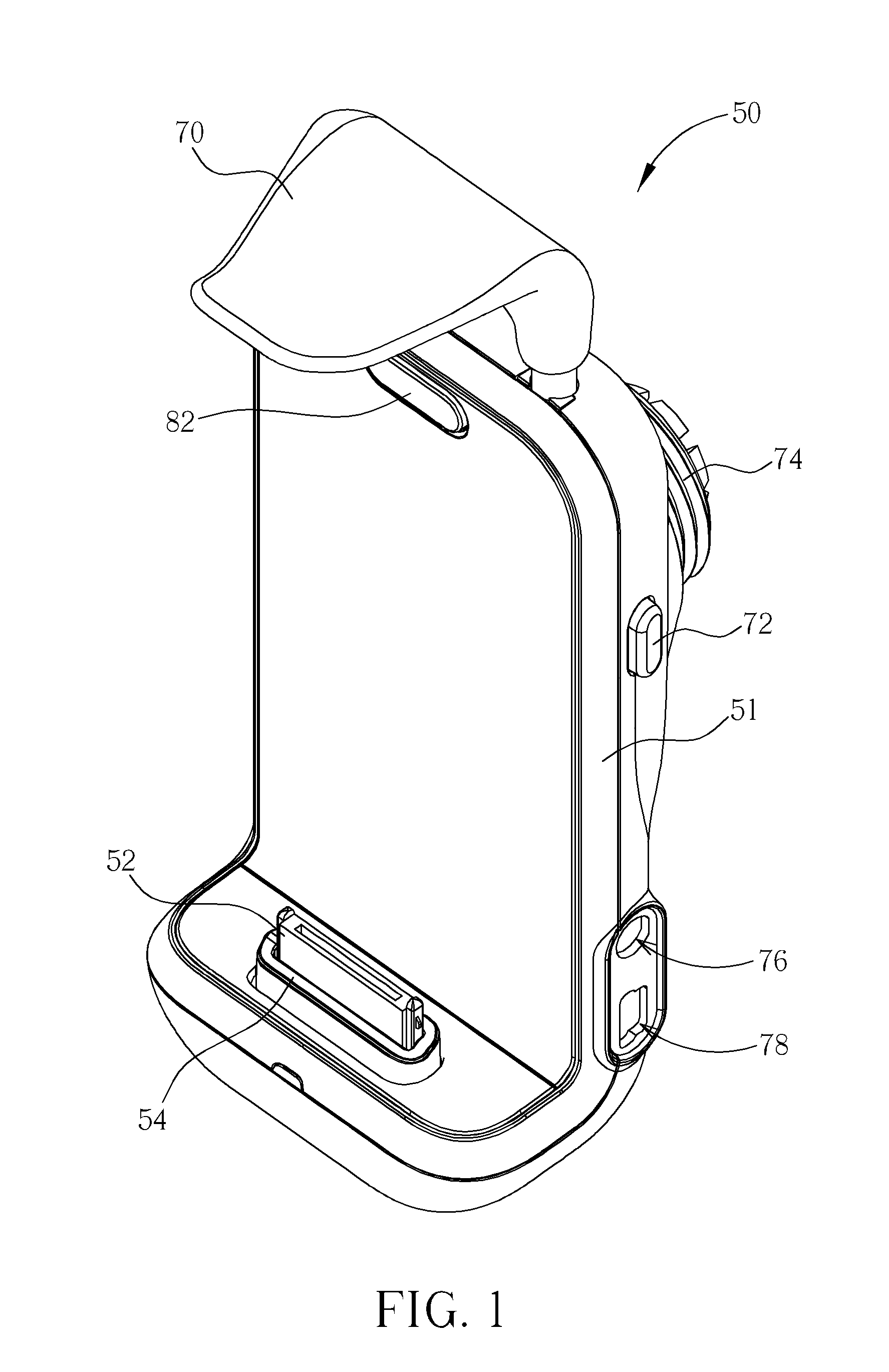 Mobile phone cradle with three-point retention of portable electronic device installed in the cradle