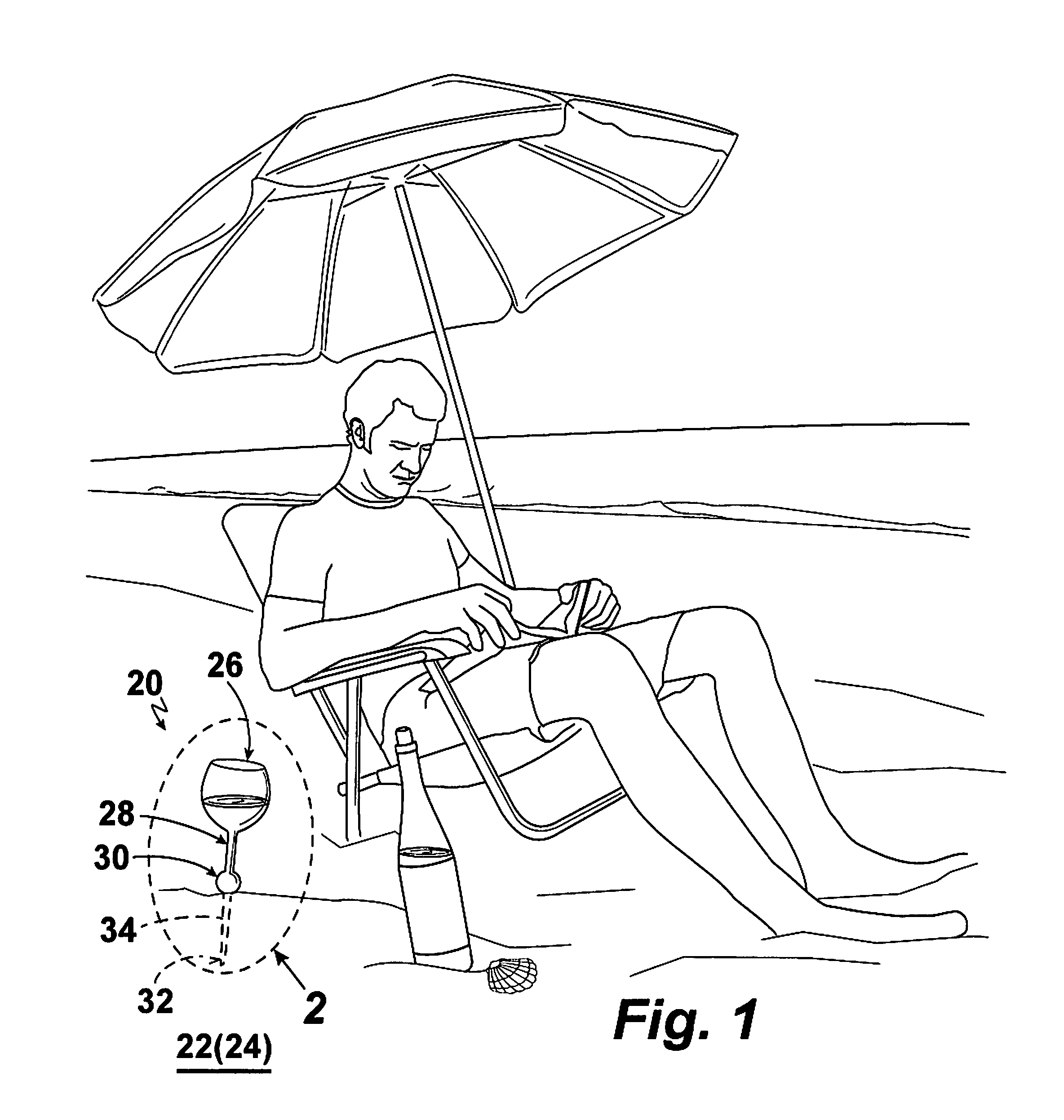 Beach glass and cooperating caddy for storing or transporting