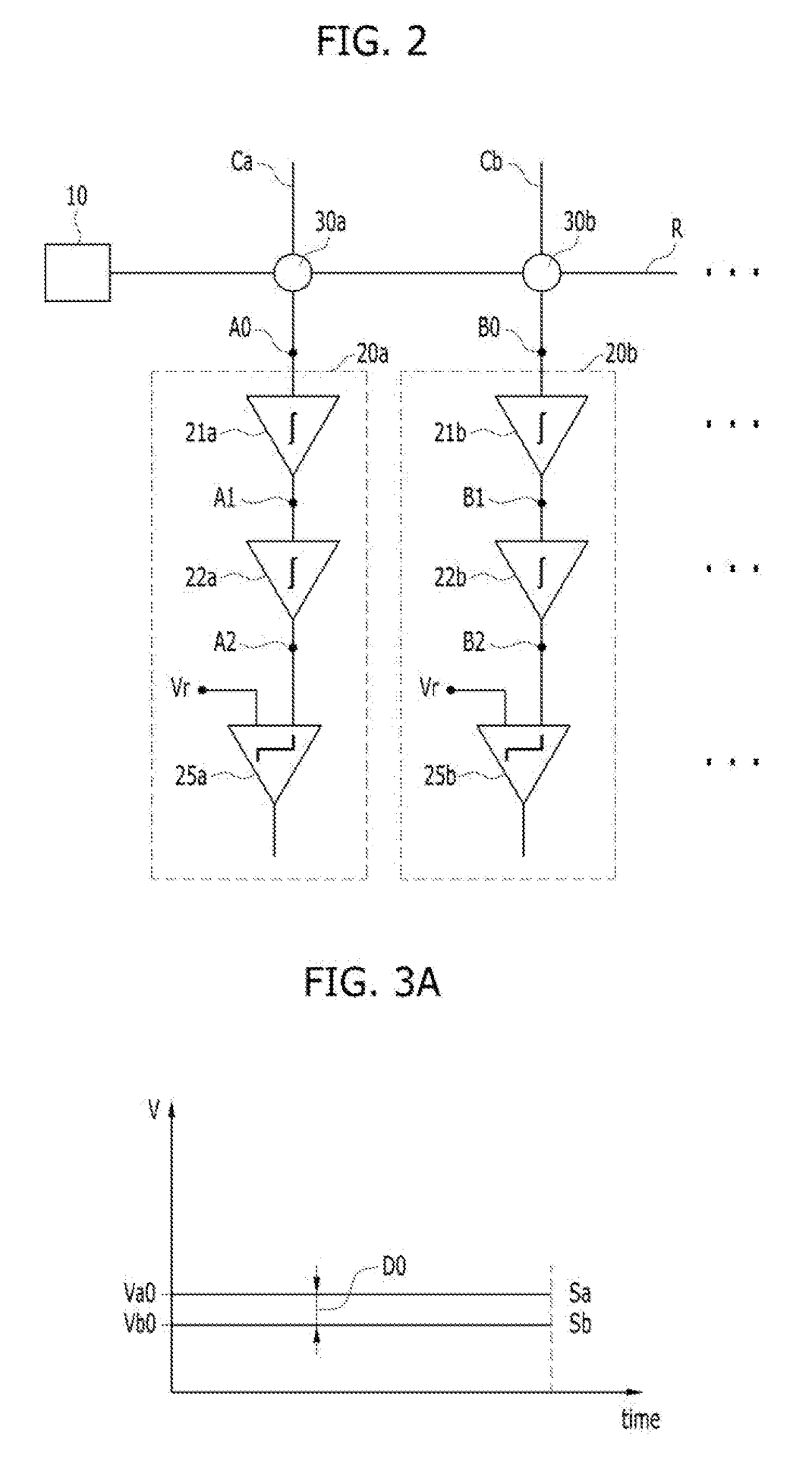 Neuromorphic devices including post-synaptic neurons having at least one of integrators, amplifiers, or sampling elements