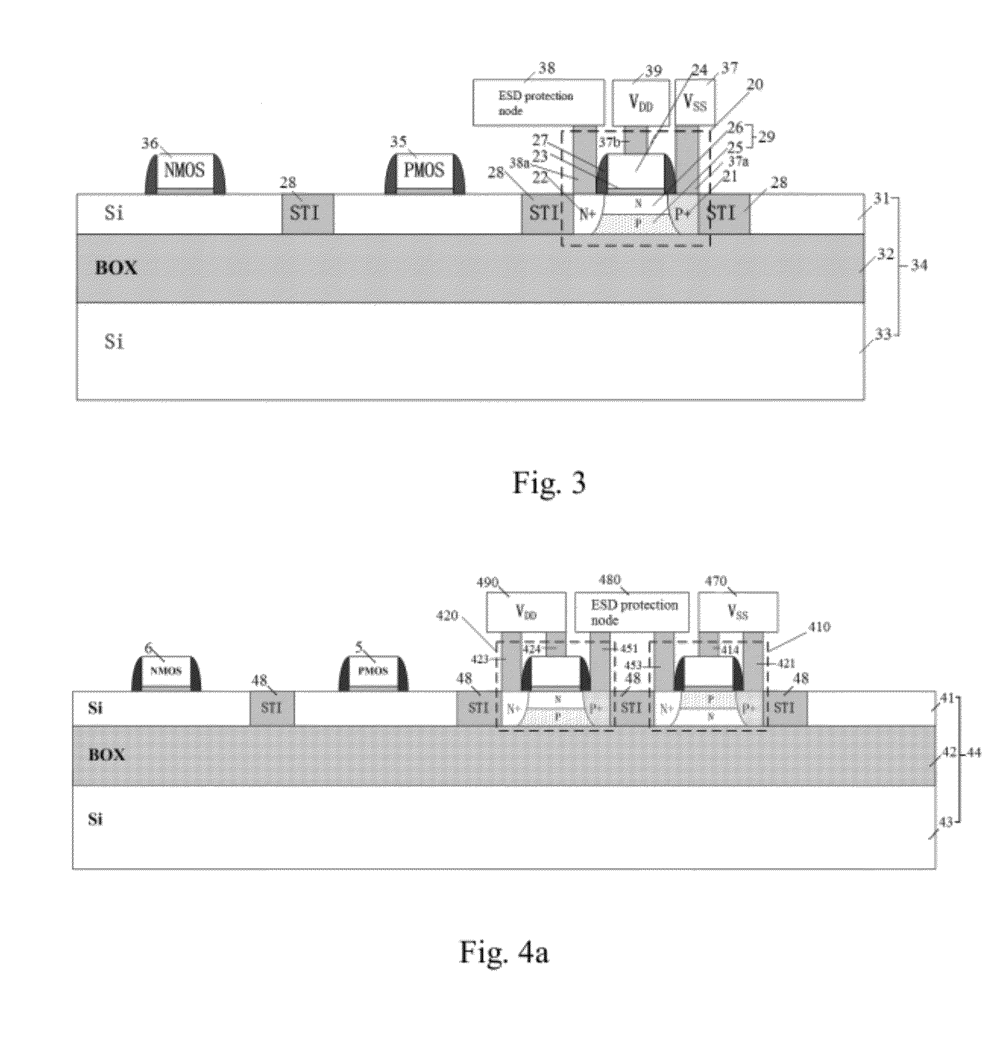 ESD protection devices for soi integrated circuit and manufacturing method thereof