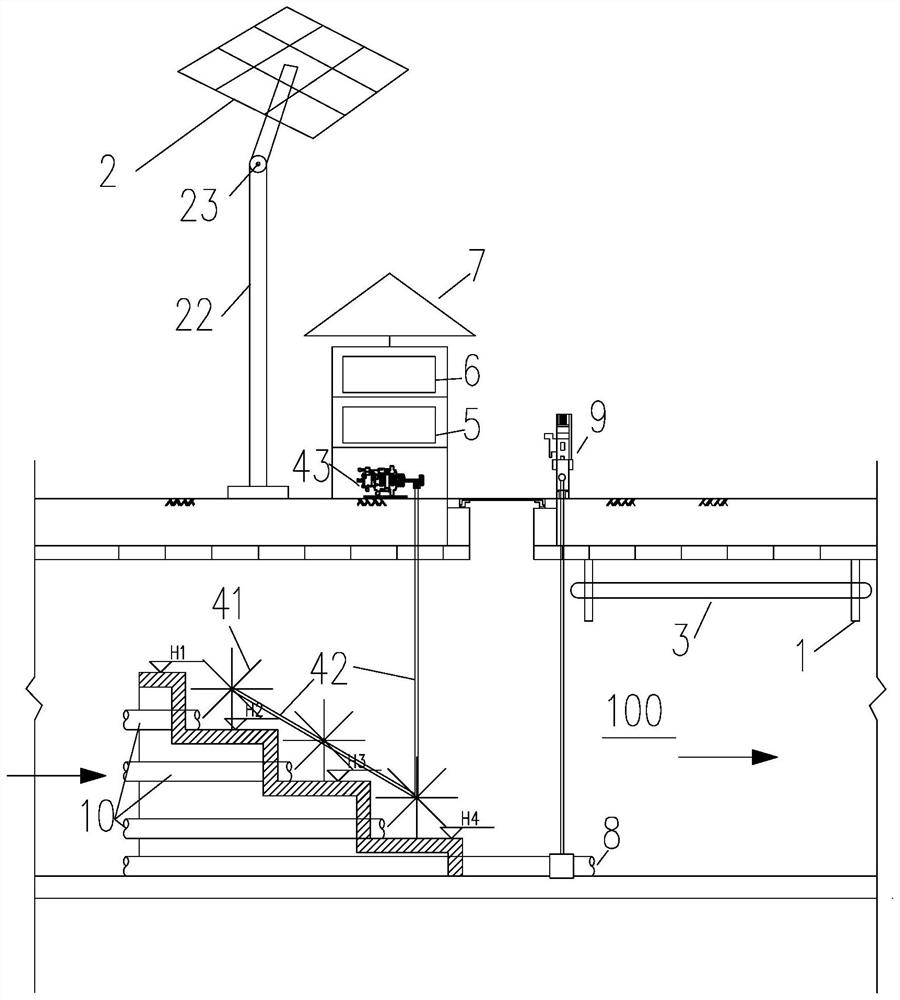 Device for removing hydrogen sulfide gas in dark culvert river surge based on ultraviolet oxidation and using method thereof