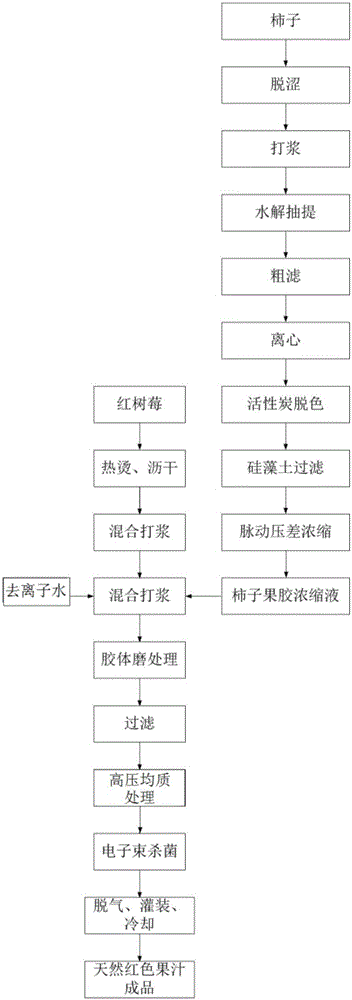 Natural low-sugar red fruit juice and processing technology thereof