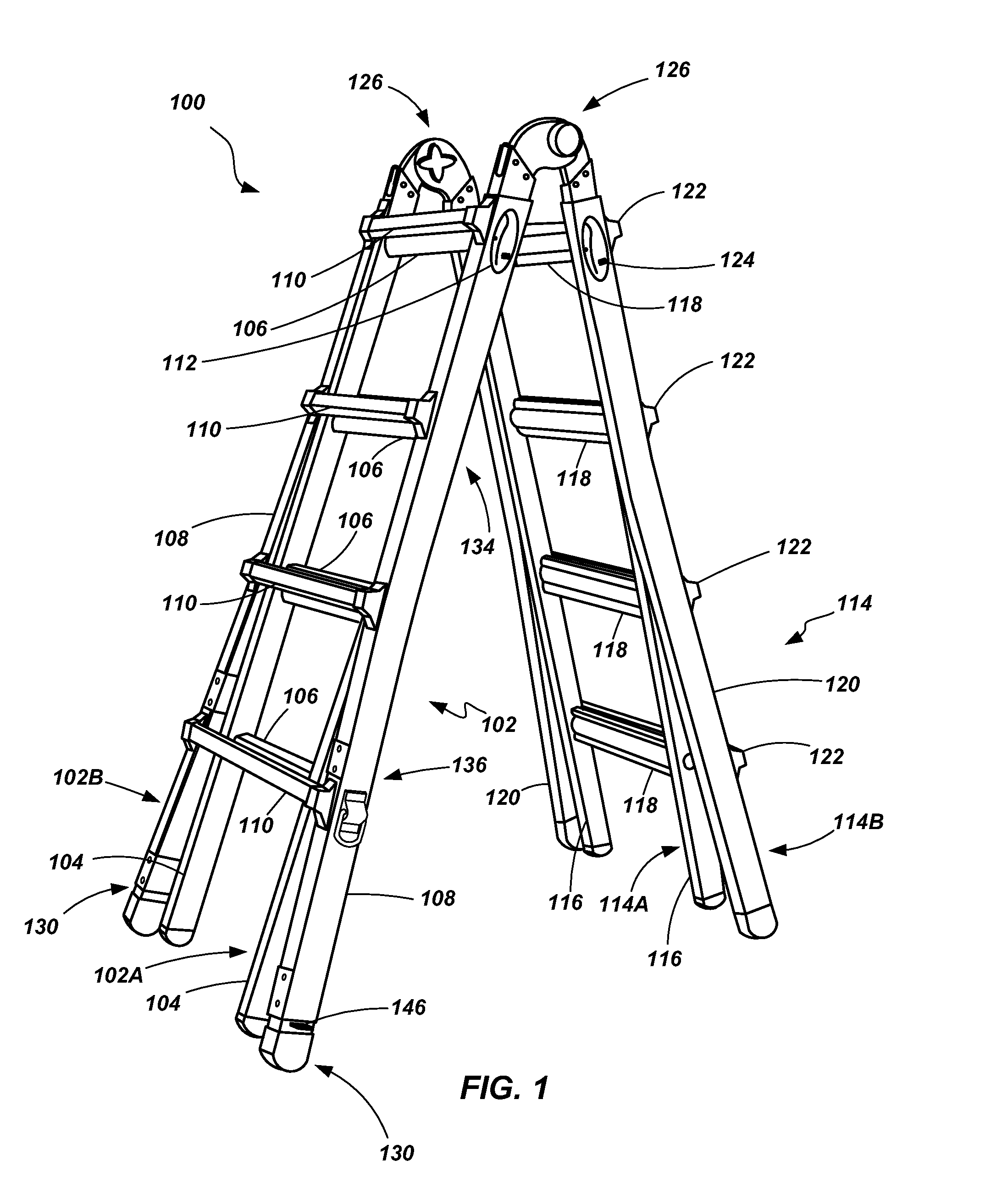 Adjustable ladders, ladder components and related methods