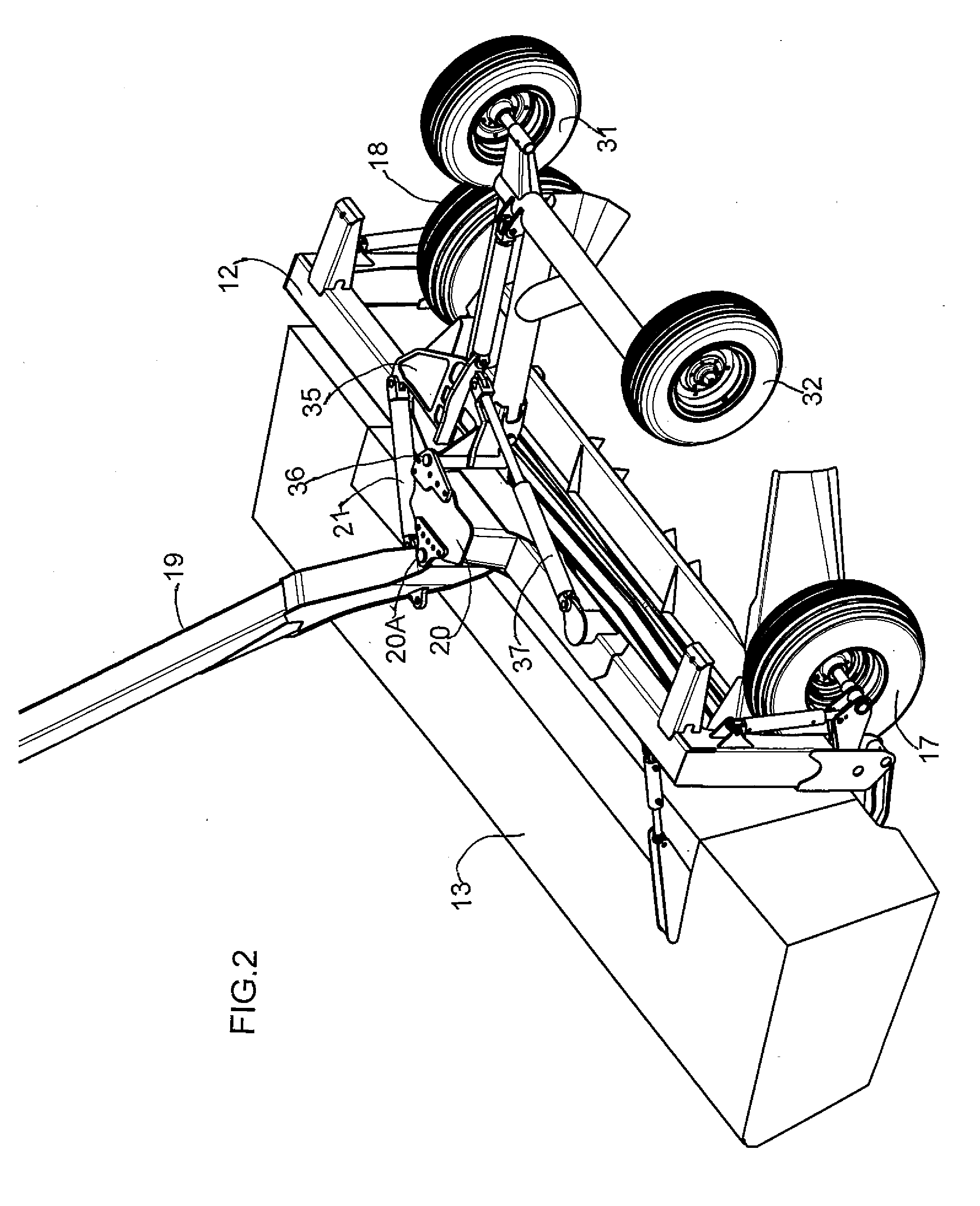 Pull-type crop harvesting machine transport system including a swath protection shield