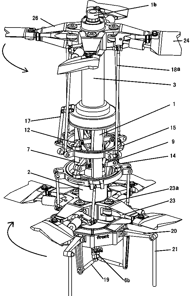 Coaxial drive and control structure for coaxial contrarotation rotor helicopter