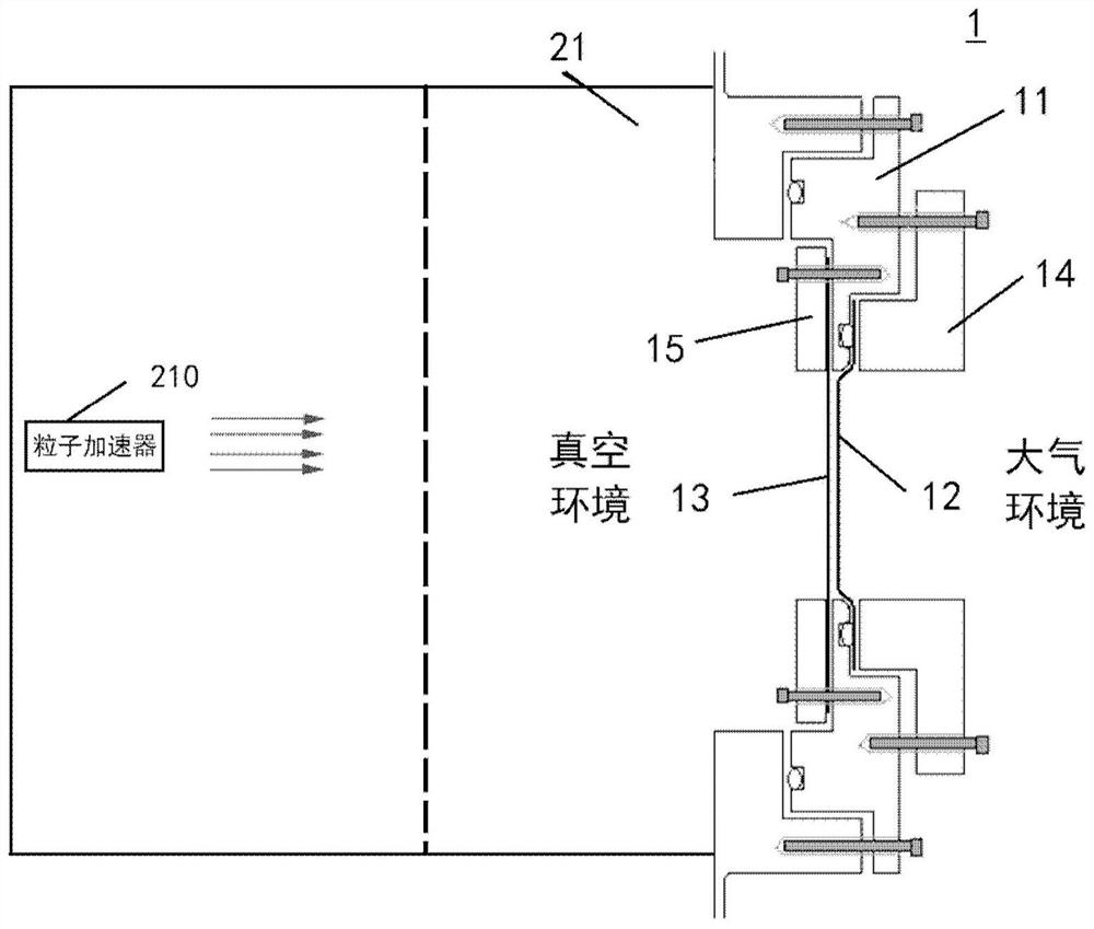 Isolation window structure and device for leading out low-energy charged particles