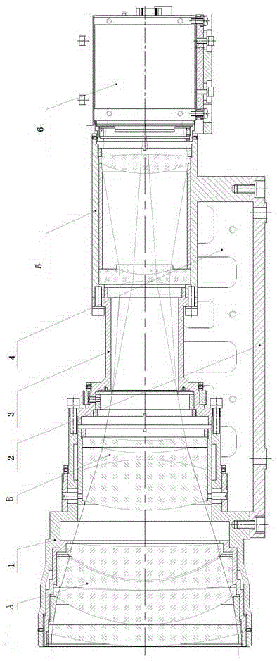 Telephoto type super-large image plane high definition lens and installation method thereof