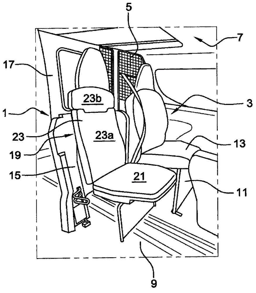 Partitioning device for a commercial vehicle and vehicle having such a device