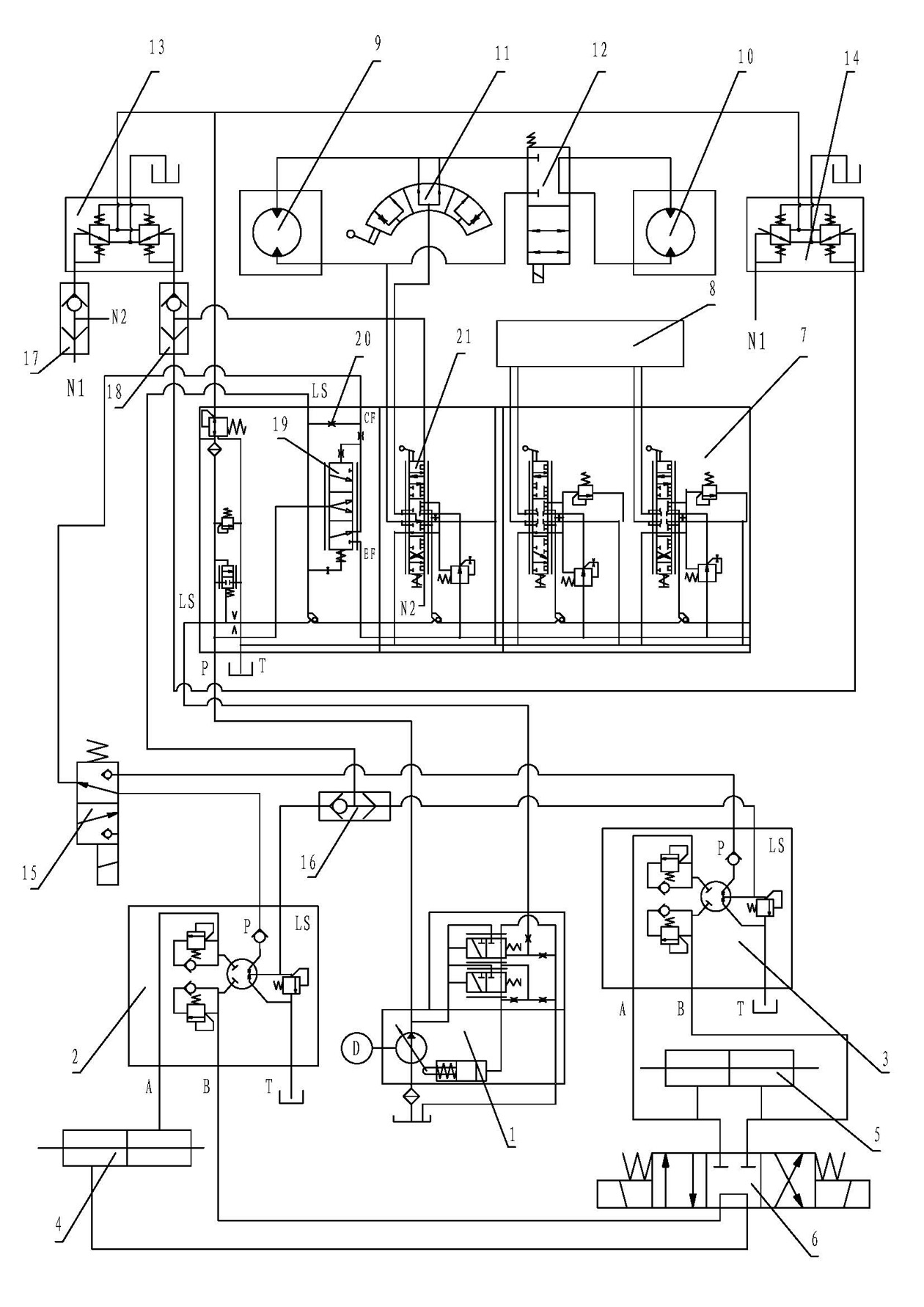 Multi-load hydraulic sensing system for single-power source and multi-system working