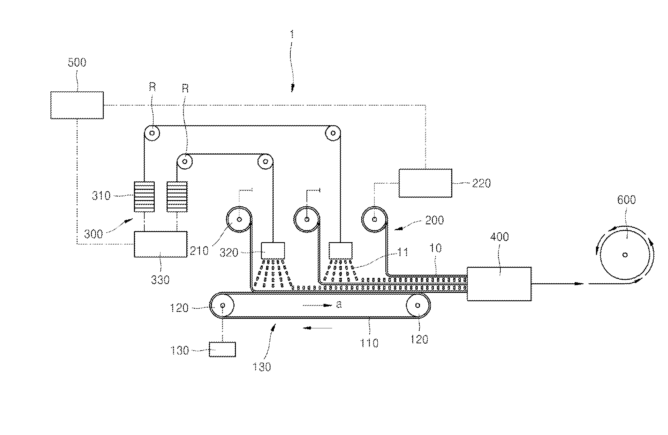 Device for producing composite material, composite material produced using same, and method for producing composite material