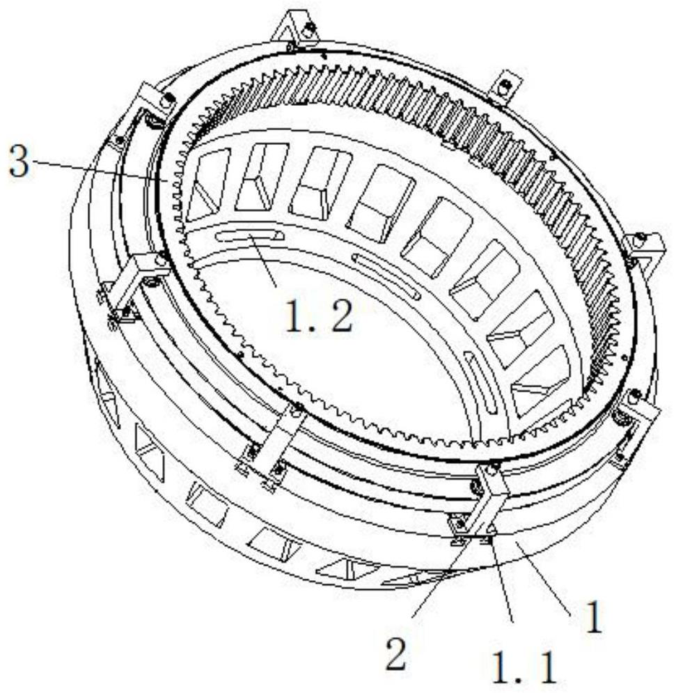 Machining method of gear ring of main bearing of heading machine and obtained gear ring