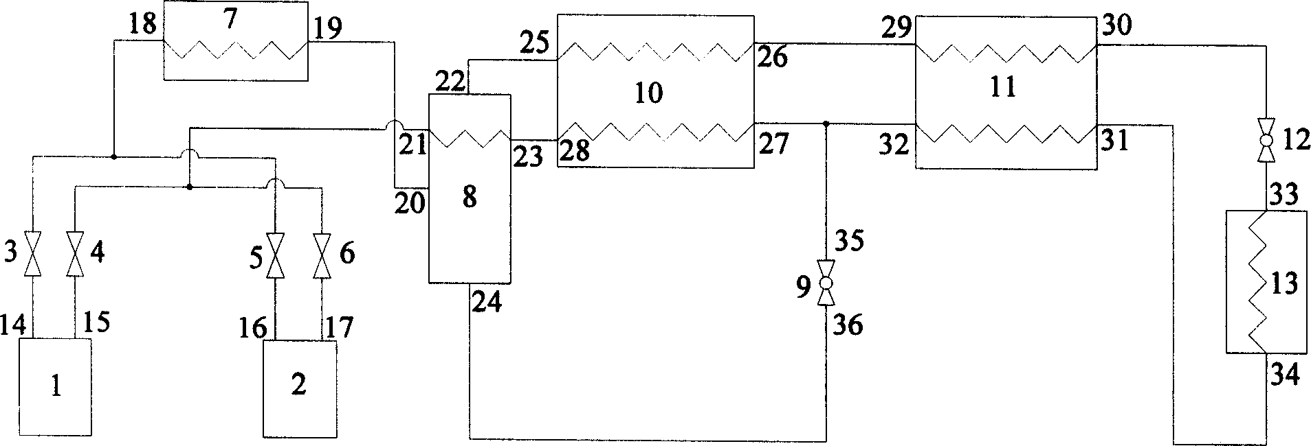 Mixed working medium deep-freezing adsorption refrigerating device