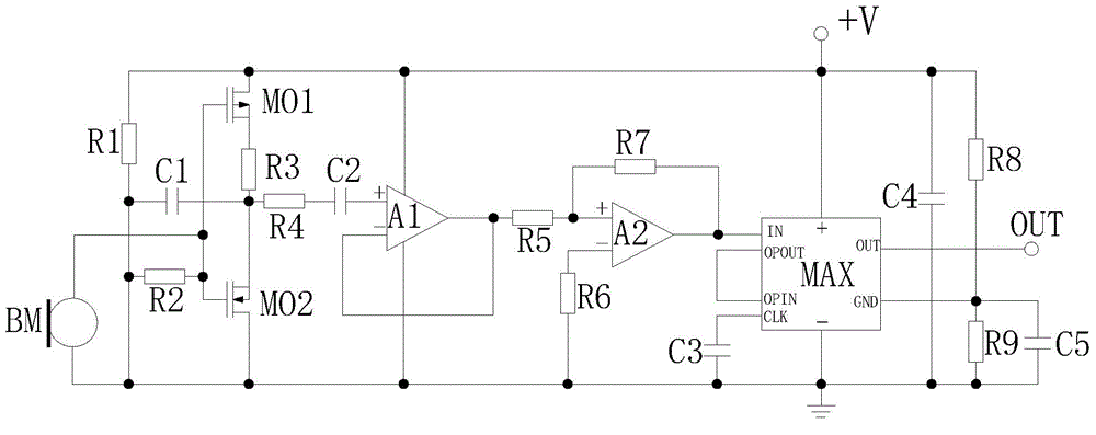 Voice signal acquisition circuit for ball mill load measurement