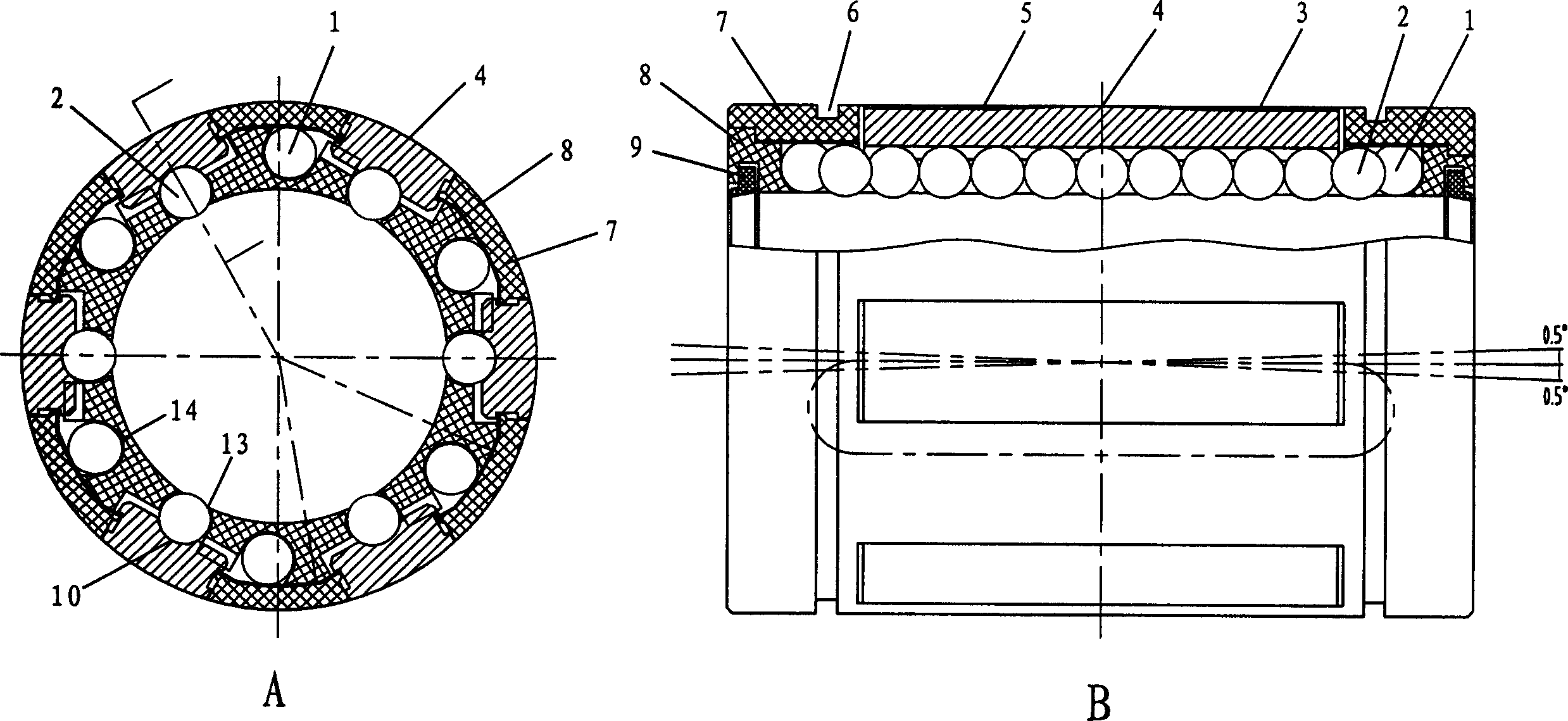 Self-regulating straight line bearing and machining method thereof