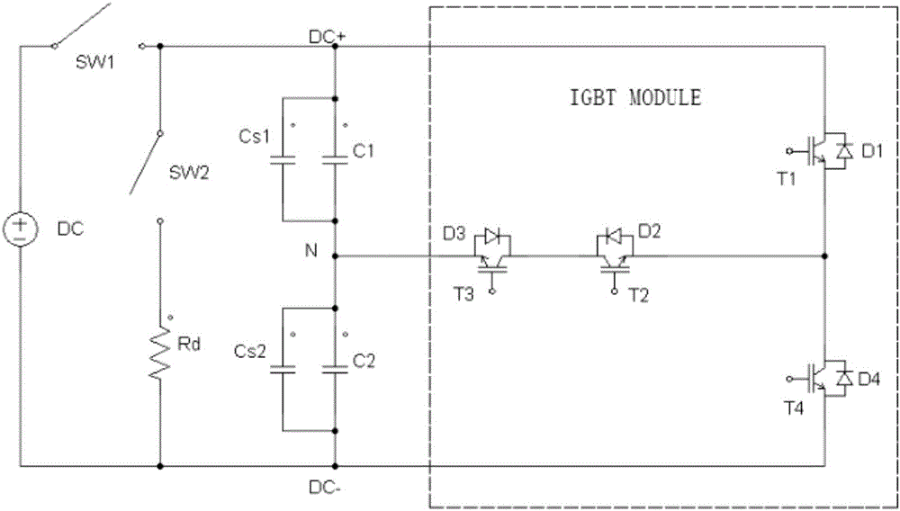 T-shaped three-level converter power module double-pulse testing loop and testing method
