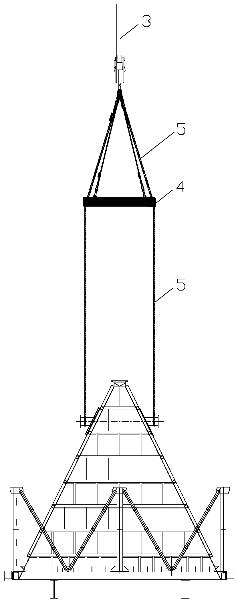 Hoisting and overturning method for square pyramid type equipment