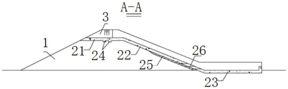 Earth dam structure with traffic and flood discharge functions and construction device