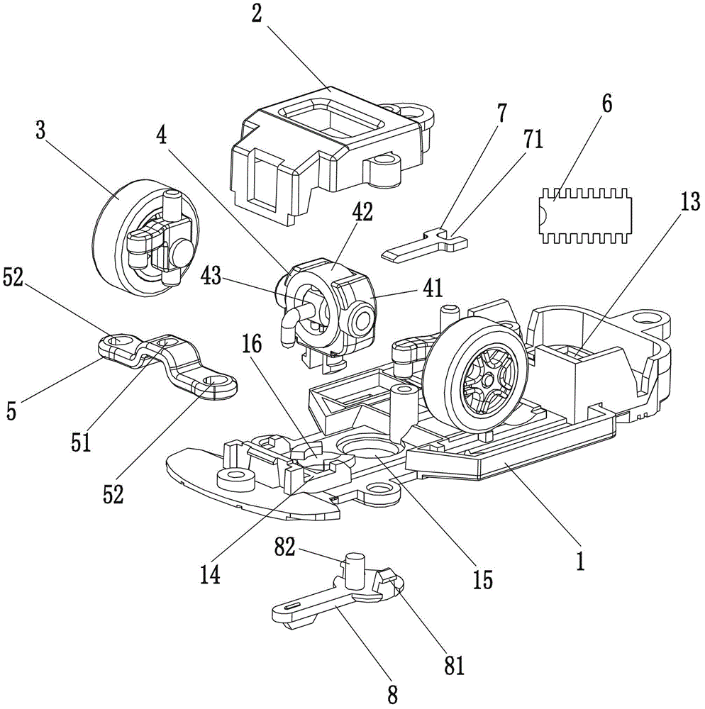 Non-spring electromagnetic front steering structure of toy car