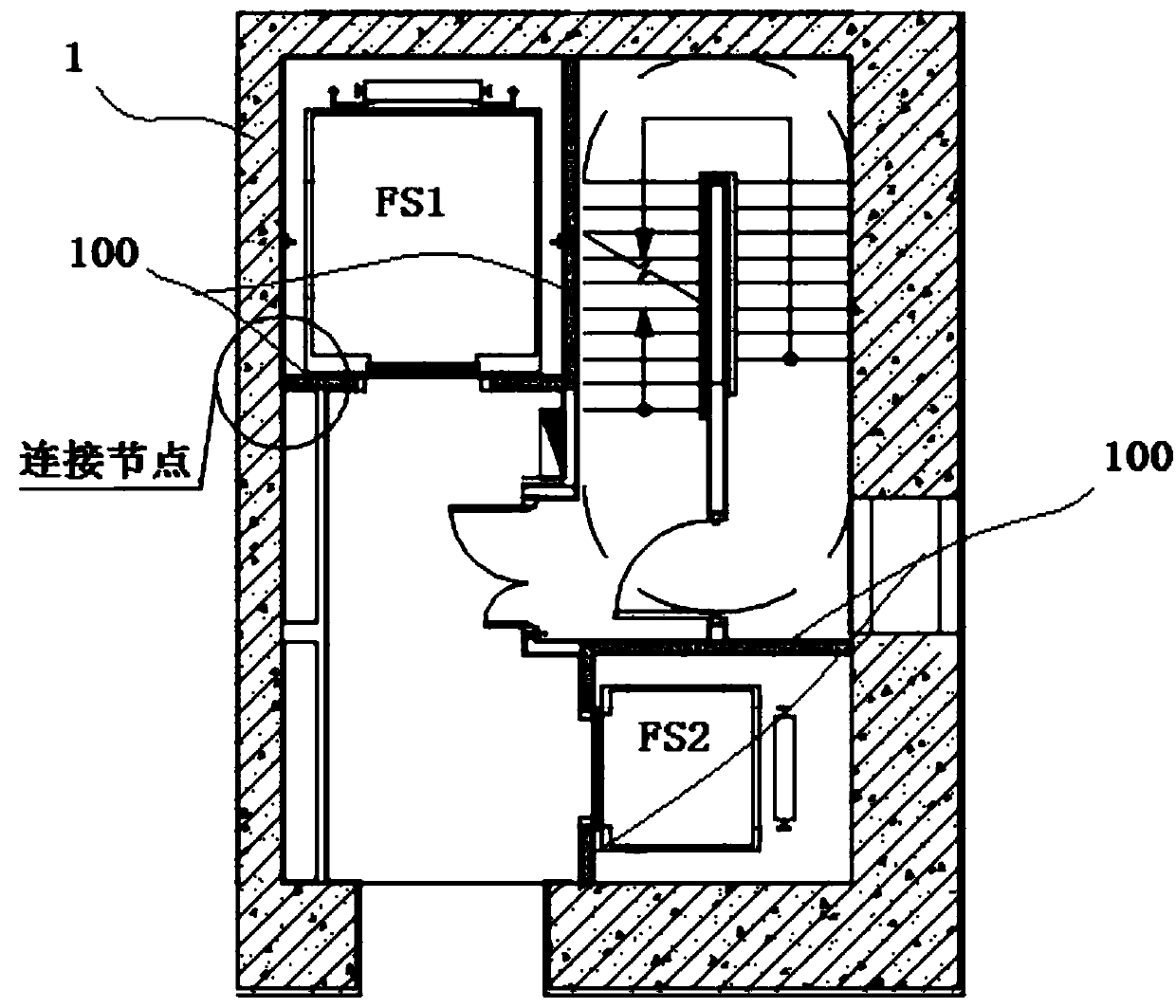 Construction method used for superhigh building fire elevator shaft wall and reinforced concrete wall