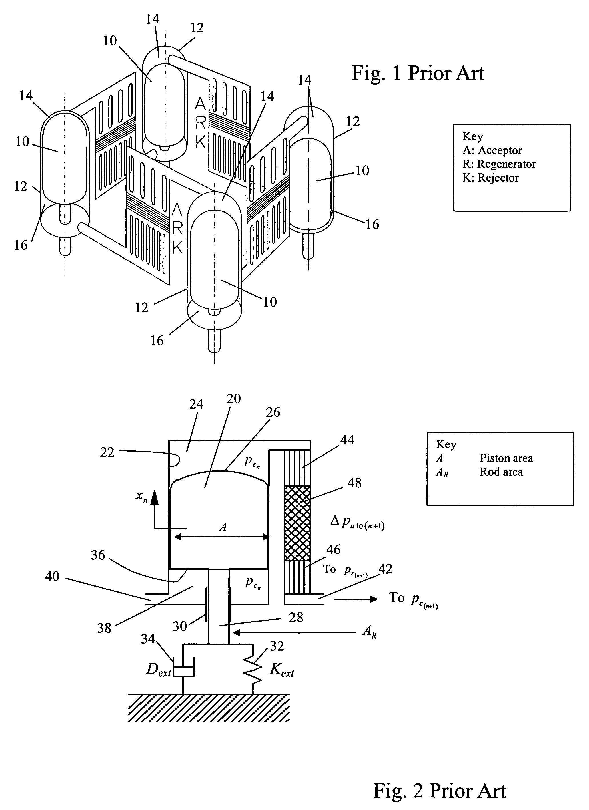 Multiple-cylinder, free-piston, alpha configured stirling engines and heat pumps with stepped pistons