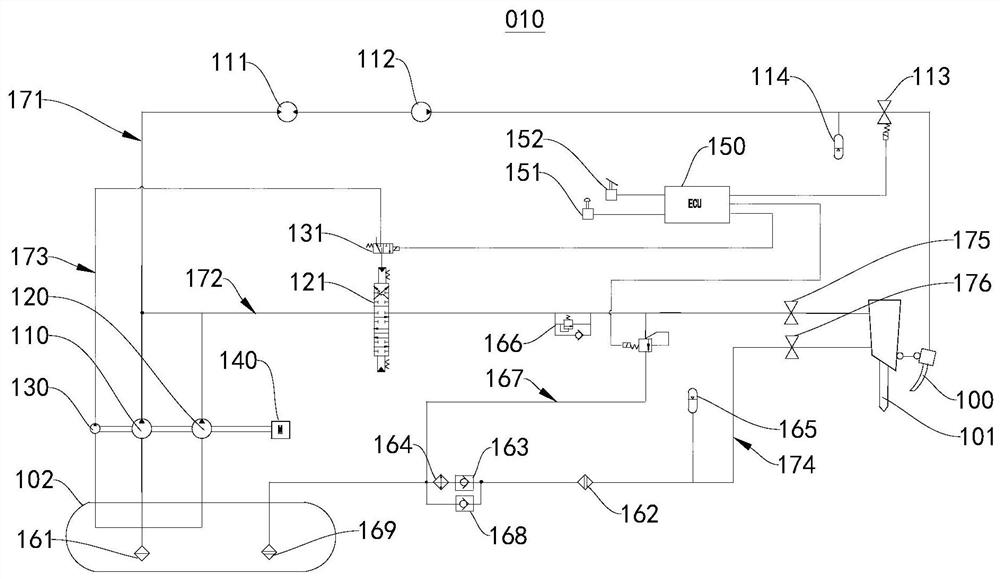 Air source assisted crushing system and construction machinery