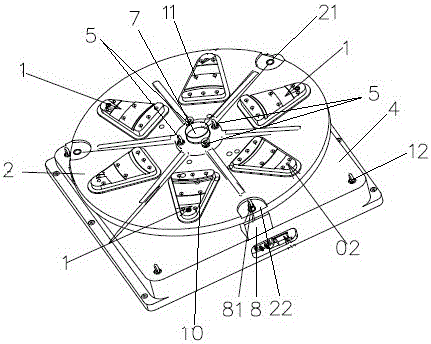 Clamp for disc-shaped large casting multi-hole and multi-plane finish machining
