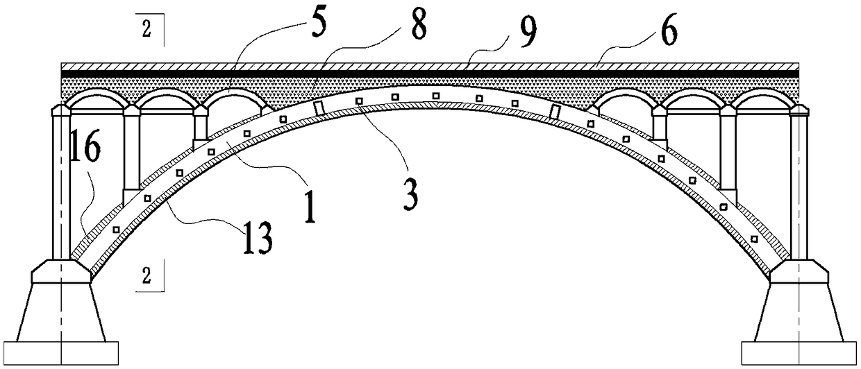 Weight-reducing load-increasing durability-prolonging two-way curved arch bridge reinforcing and maintaining method