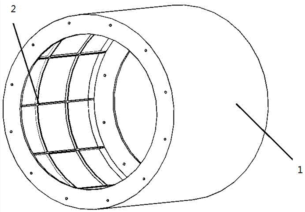 Winding die for molding interior grid stiffened cylindrical shell structure part and using step