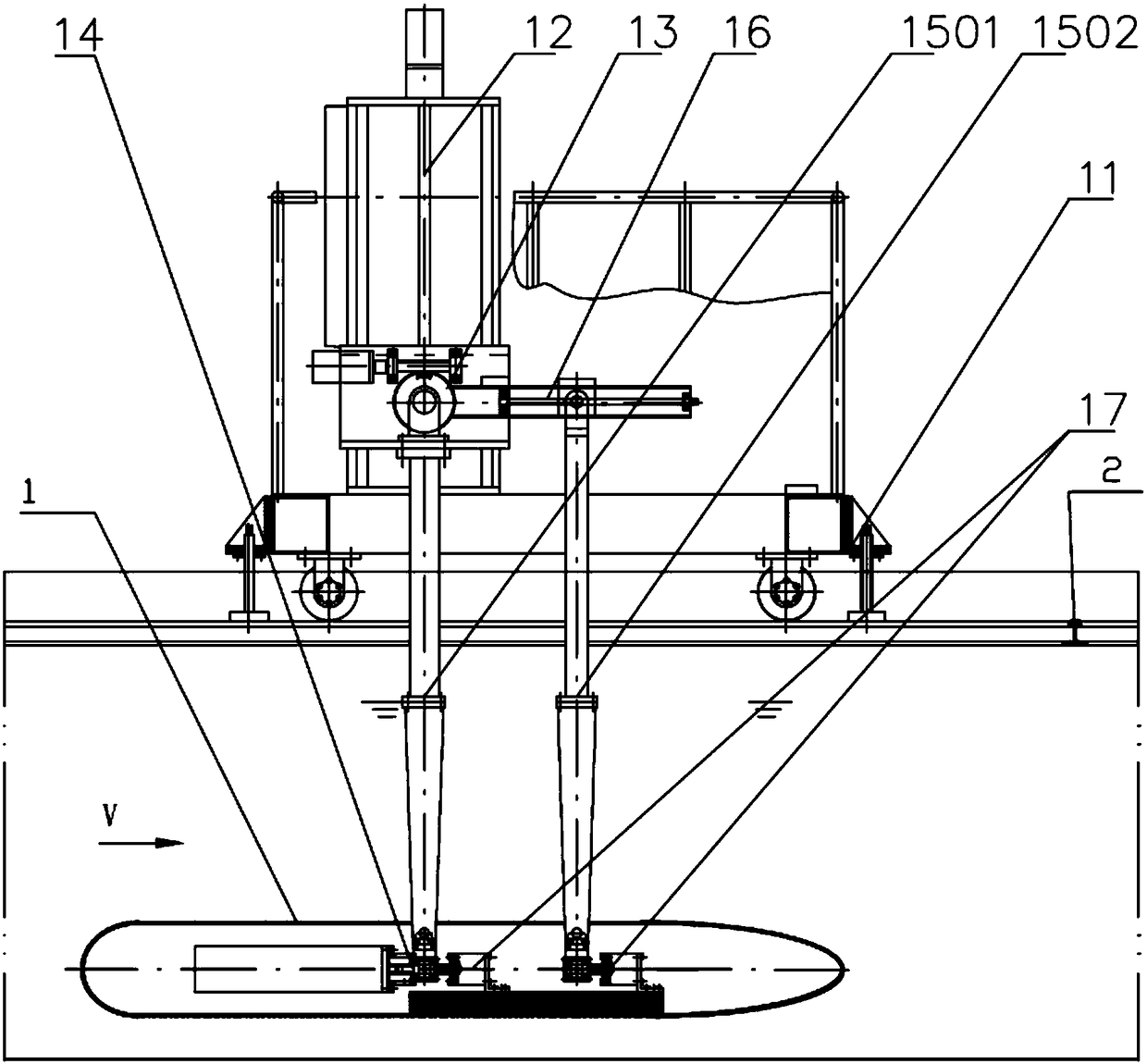 Perpendicular planar motion mechanism for hydrodynamic model test