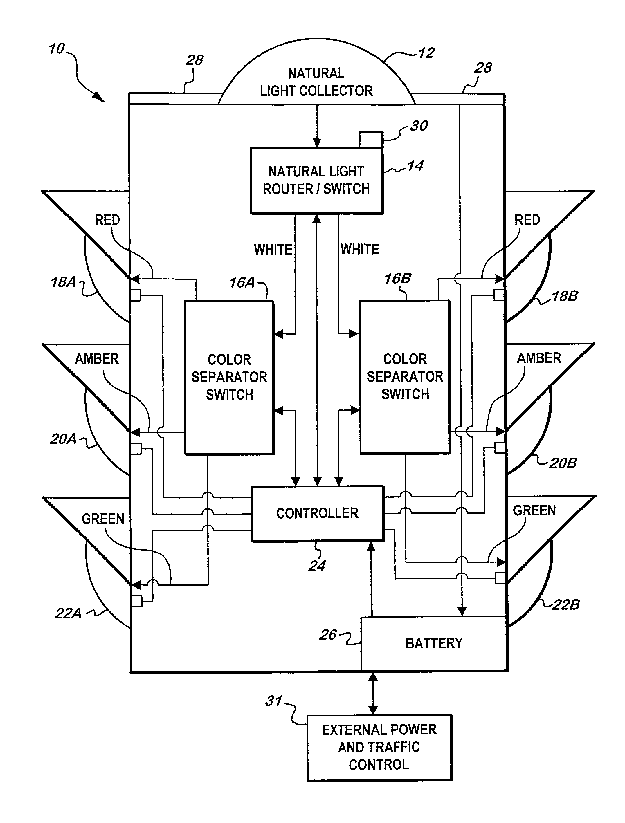 Self contained and powered traffic signal using natural and artificial light